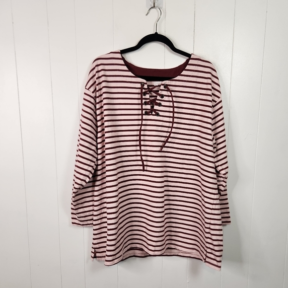 Lands End Women's Long Sleeve Heavyweight Jersey Lace Front Top Red Pink size 1X - Picture 2 of 9